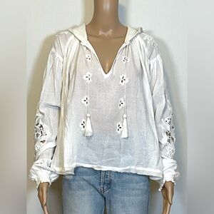 Free People Gauze Embroidered Hooded Blouse Sz:S